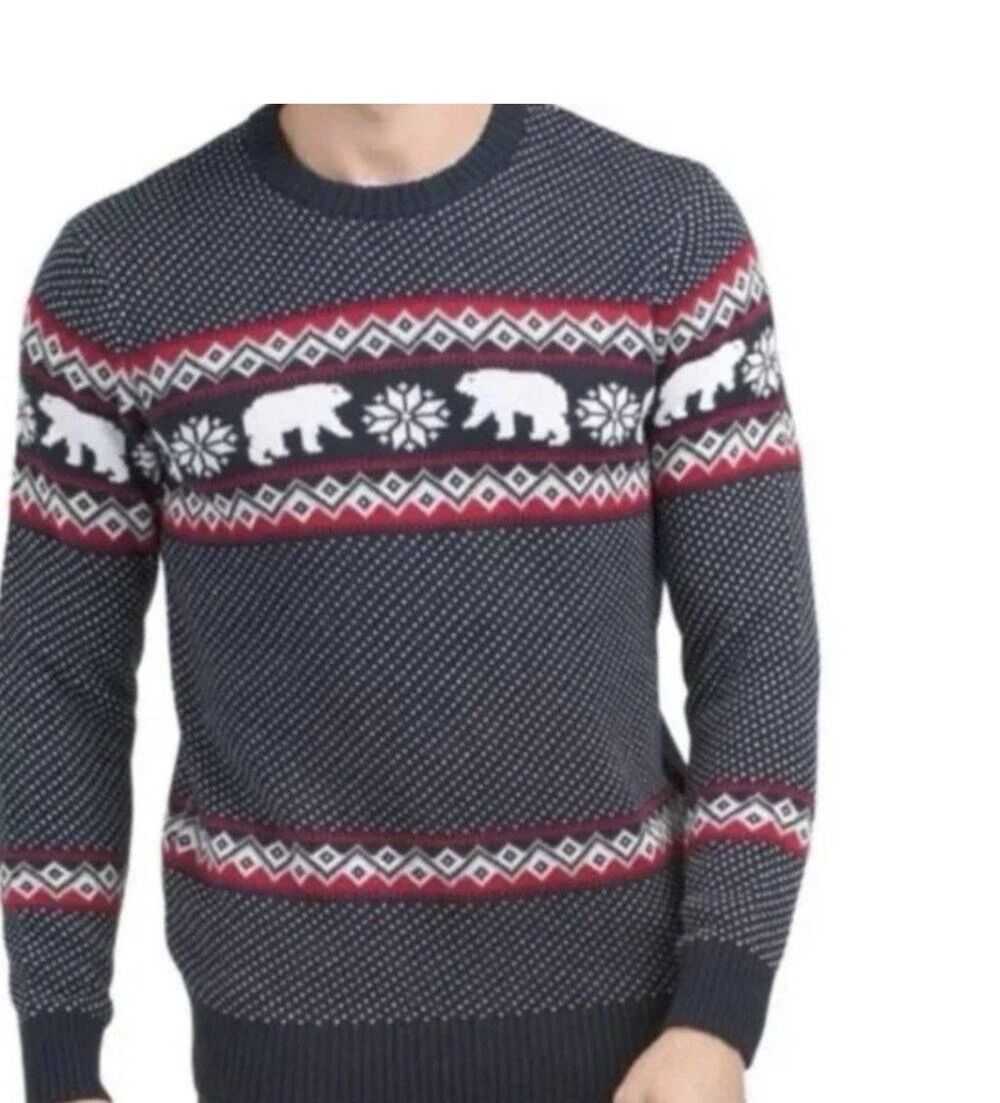 Aspen 100% Cotton Christmas Chunky Sweater Polar Bears Snowflakes Men's Size L